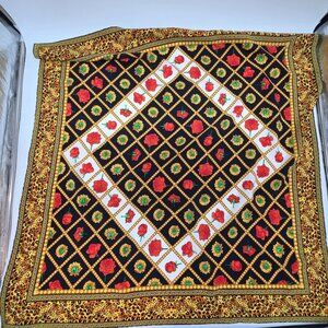 Bold Floral & Leopard Print Silk Scarf With Greek Key Design Fall Halloween Colo